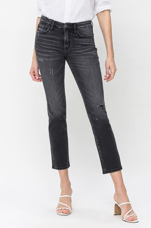 Mid Rise Crop Slim Straight Jeans