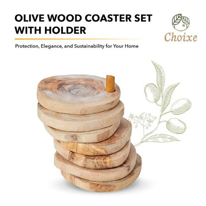 Olive Wood Coaster Set with Holder -7 Pcs