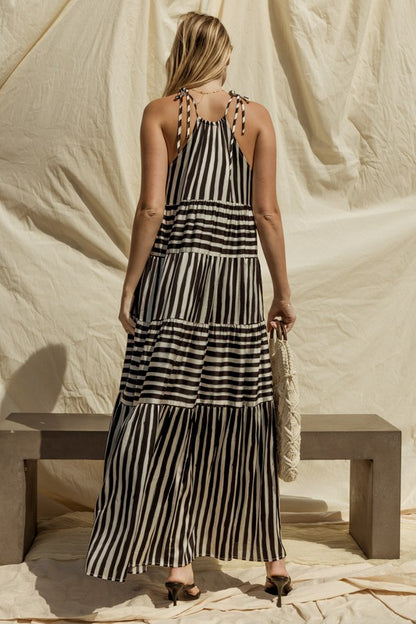 Sleeveless Stripe Maxi Tiered Dress