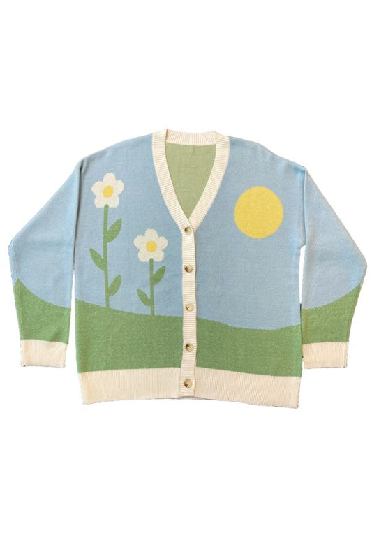 Flower field knit cardigan