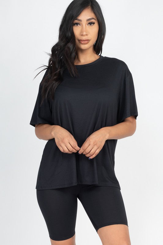 Loose Fit Top oversize shirts & Bike Shorts Set