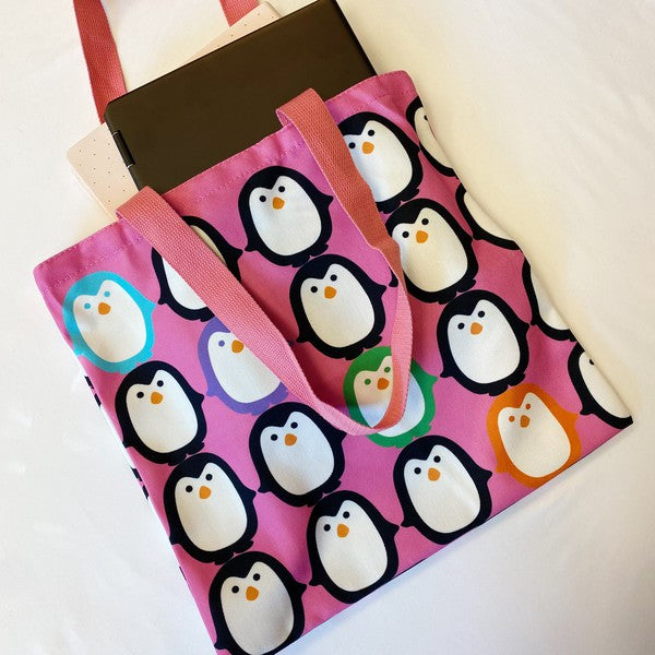 Let's Hold Hands Penguin Canvas Tote