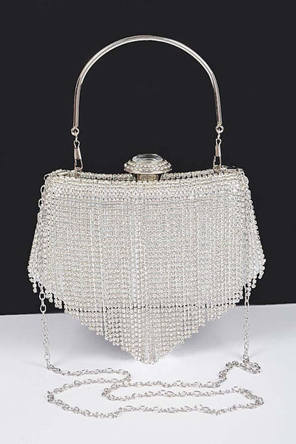 Fringe Rhinestone Box Clutch Bag