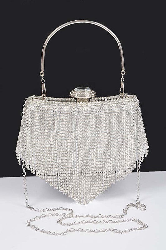 Fringe Rhinestone Box Clutch Bag