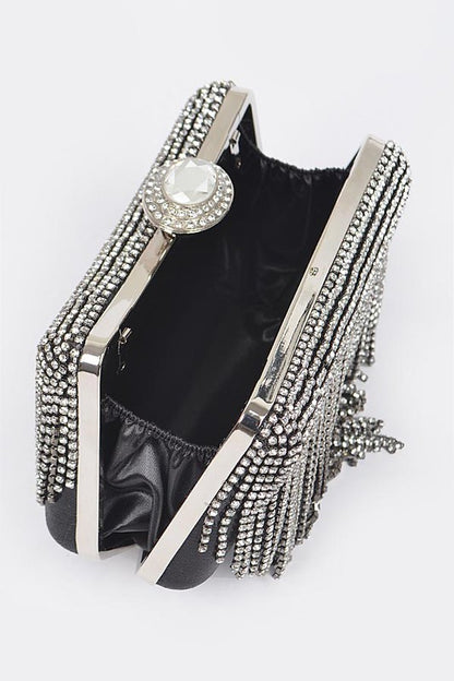 Fringe Rhinestone Box Clutch Bag