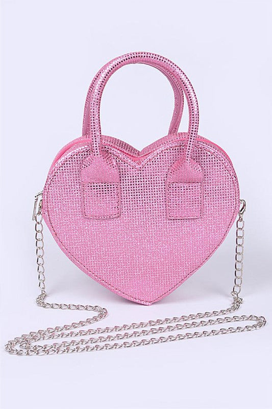 Glitter Top Handle Heart Shape Swing Bag