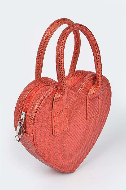 Glitter Top Handle Heart Shape Swing Bag