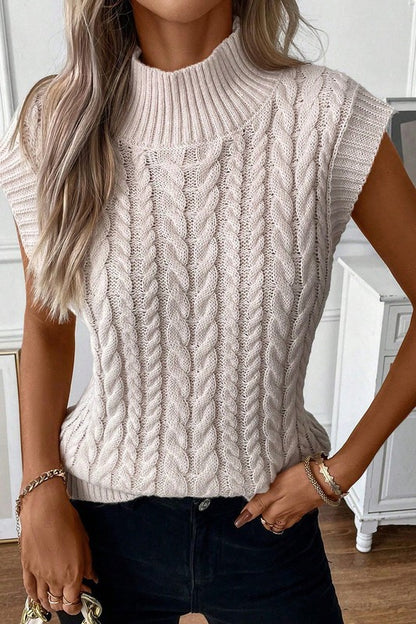 Black Ribbed Trim High Neck Knit Sweater Vest