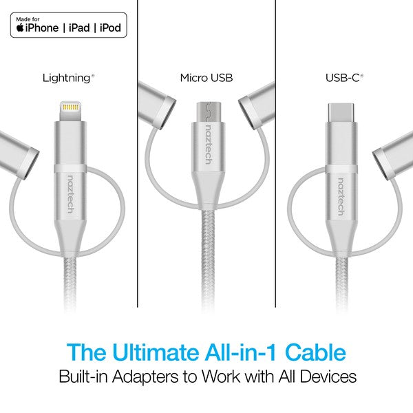 Naztech 3X1 Micro Lightning & USB-C Charge Cable