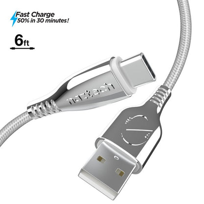 Naztech Titanium USB to USB-C Braided Cable 6ft