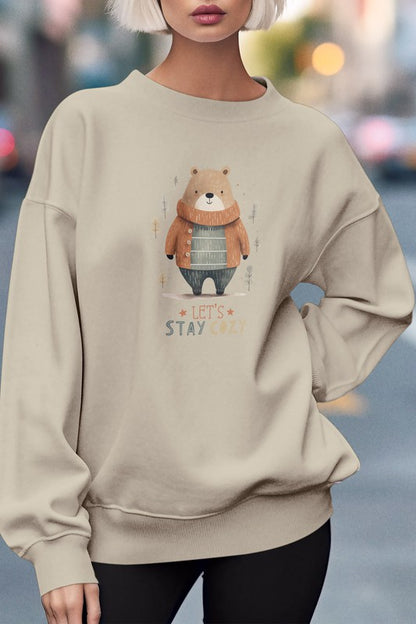 Cute Winter Bear Graphic Fleece Sweatshirt