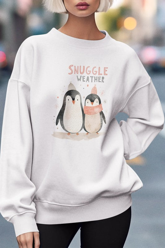 Cute Winter Penguins Graphic Fleece Sweatshirt