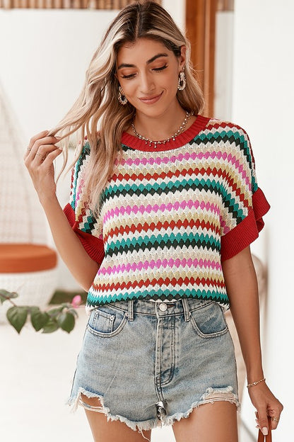 Colorblocked Piping Batwing Sleeve Knit Sweaters