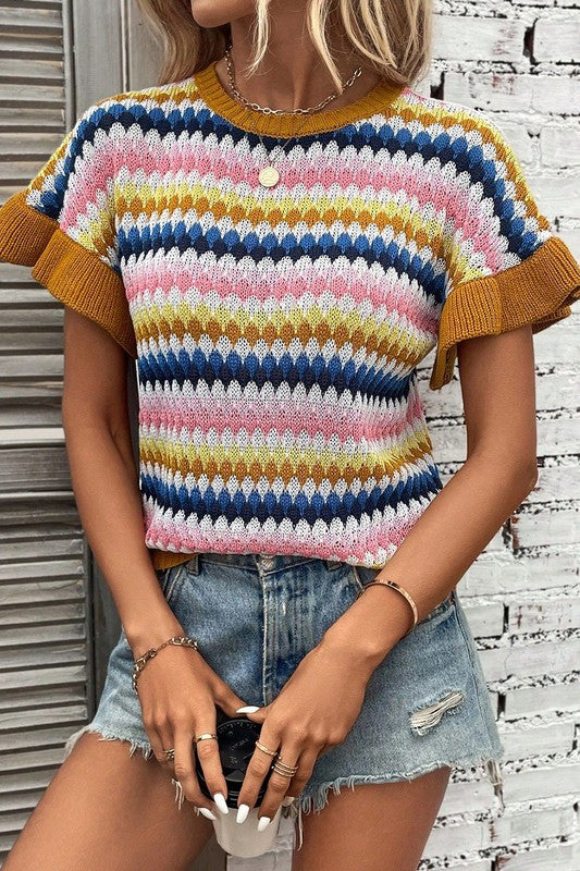 Colorblocked Piping Batwing Sleeve Knit Sweaters