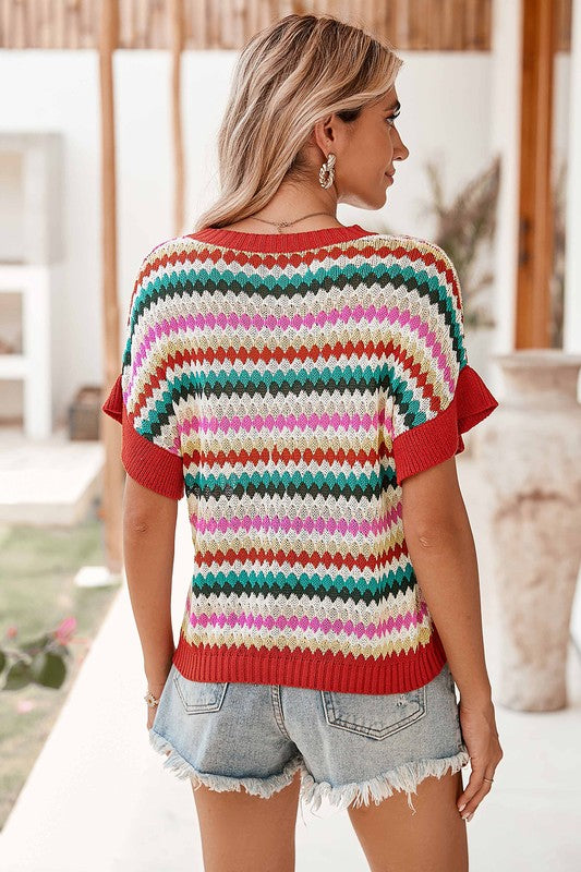 Colorblocked Piping Batwing Sleeve Knit Sweaters