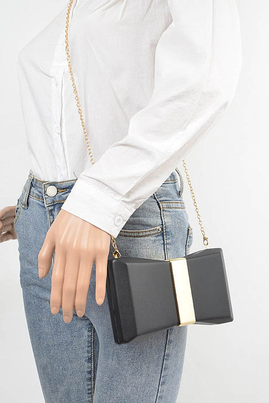 Gold Trim Iconic Bow Inspired Box Clutch