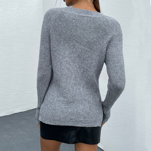 Gray Frenchy Pearls Beaded Shoulder Sweater