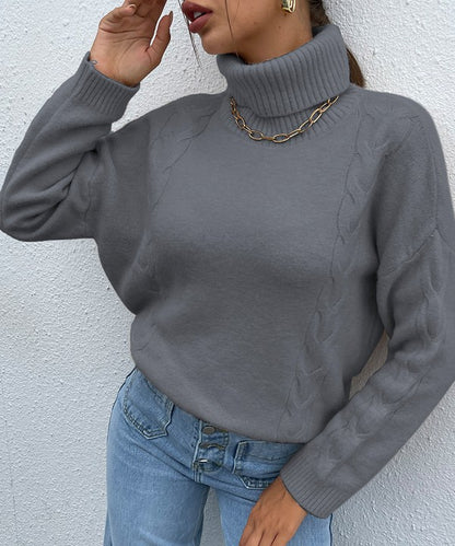 Grey Turtleneck Drop Shoulder Sweater