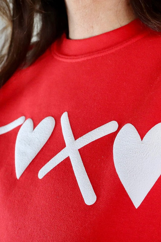 Red Puff XOXO Print Valentines Heart Sweatshirt