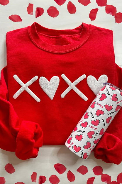 Red Puff XOXO Print Valentines Heart Sweatshirt