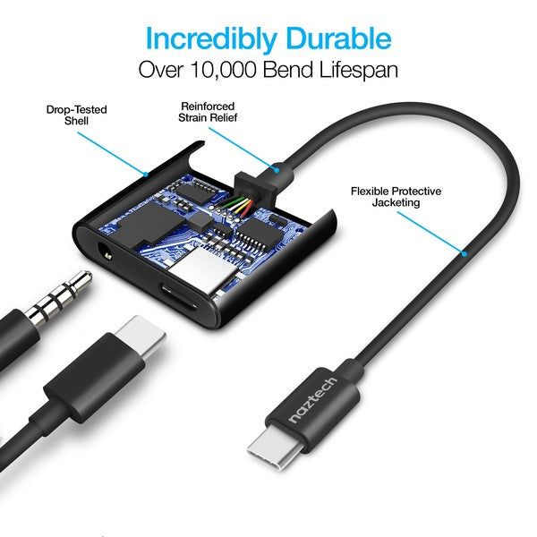 Naztech USB-C & 3.5mm Audio & Charge Adapter