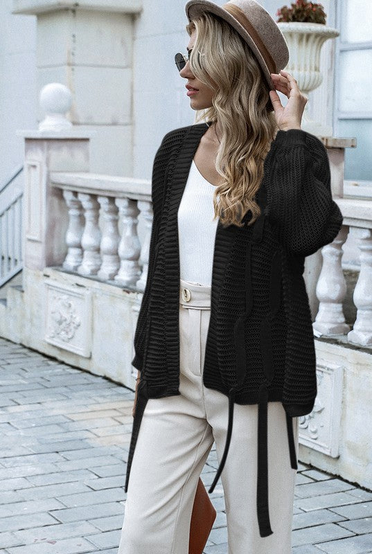 Black Essnce Batwing Sleeve Open Front Cardigan