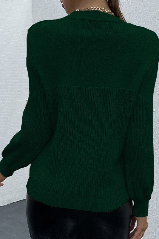 Green Essence Pearls Beaded Sweater