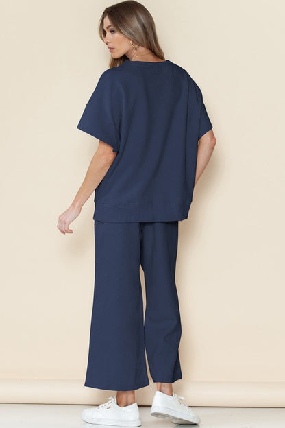 Textured T Shirt and Drawstring Pants Set