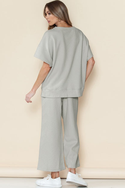 Textured T Shirt and Drawstring Pants Set