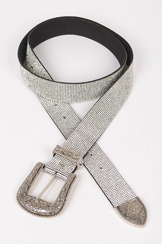 Plus Size Rhinestone Western Engraved Buckle Belt