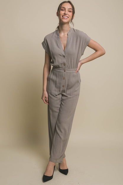 V-Neck Pocketed Jumpsuit