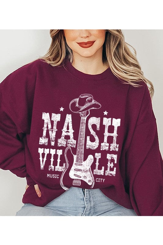 Nashville Cowboy Guitar Graphic Fleece Sweatshirts