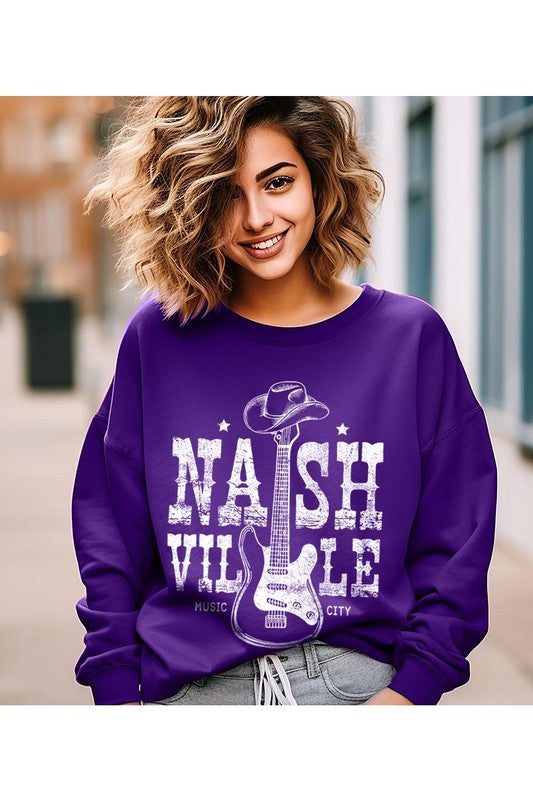 Nashville Cowboy Guitar Graphic Fleece Sweatshirts