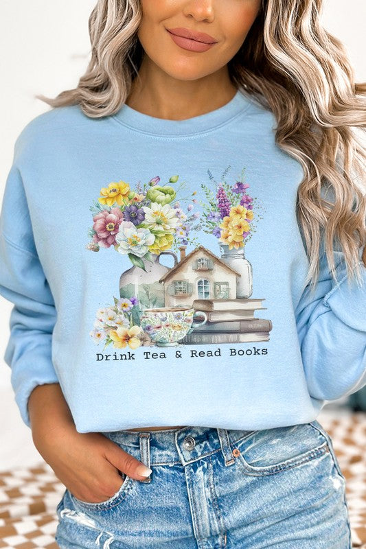 Drink Tea and Read Books Graphic Sweatshirt