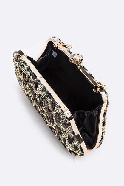 Crystal Flower Statement Satin Heart Shape Clutch