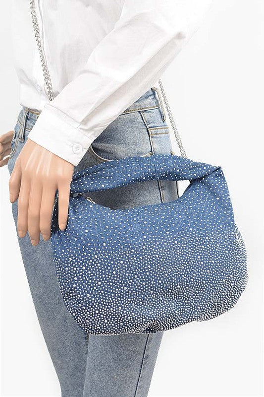 Micro Studs Convertible Denim Hobo Bag