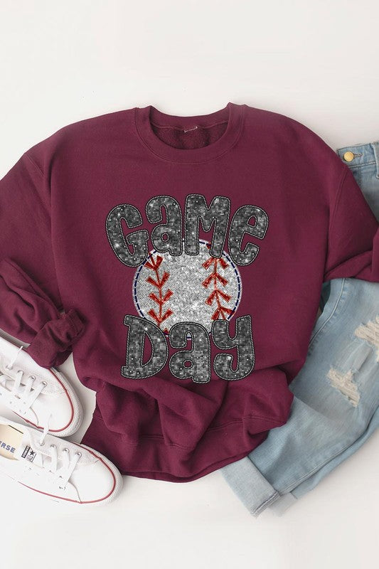 Baseball Game Day Faux Sequins Graphic Sweatshirts