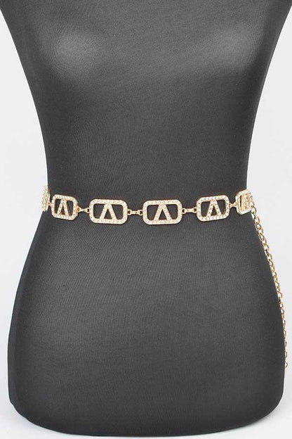 Plus Size Rhinestone Logo Chain Belt