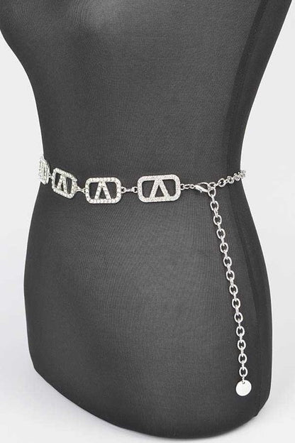 Plus Size Rhinestone Logo Chain Belt