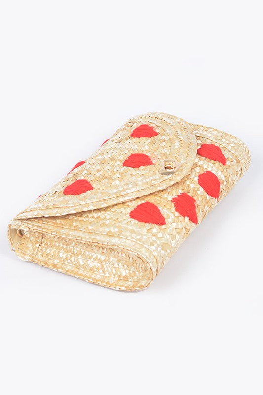 Heart Pattern Straw Convertible Clutch Bag