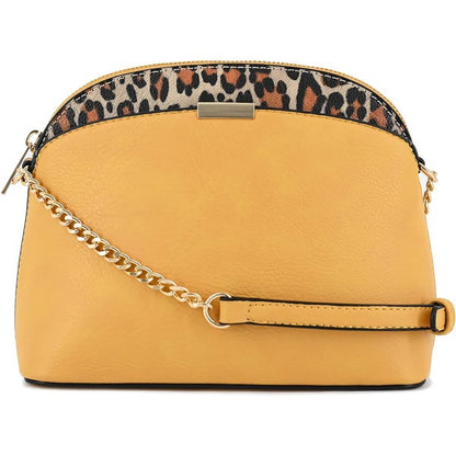 Leopard Accent Small Dome Crossbody Bag