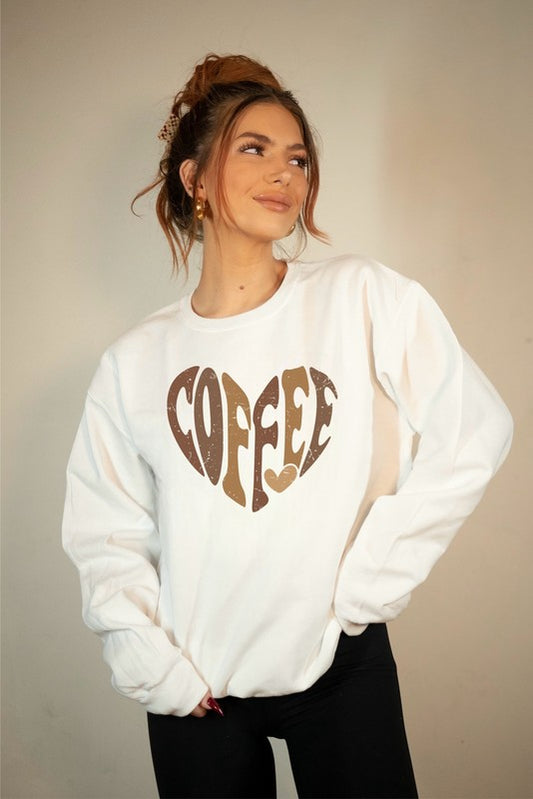 Coffee Distressed Heart Cozy Sweatshirt