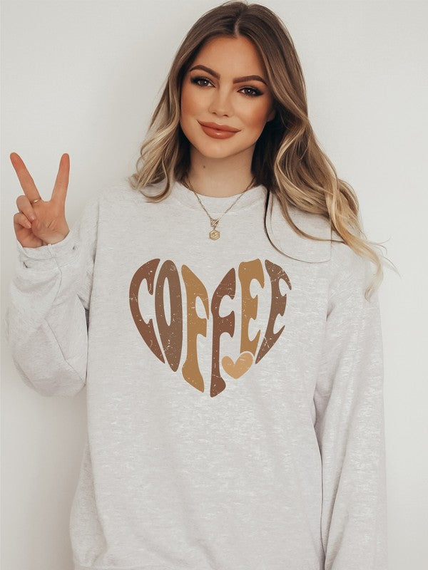 Coffee Distressed Heart Cozy Sweatshirt