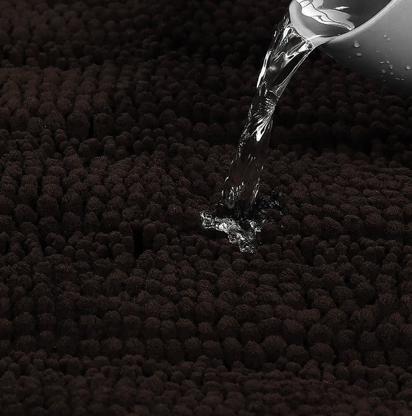 2PC Coffee Soft Cozy Plush Chenille Bath Mat Set