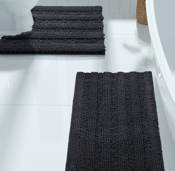 2PC Grey Soft Cozy Plush Chenille Bath Mat Set