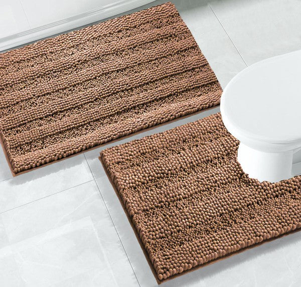 2PC Taupe Soft Cozy Plush Chenille Bath Mat Set