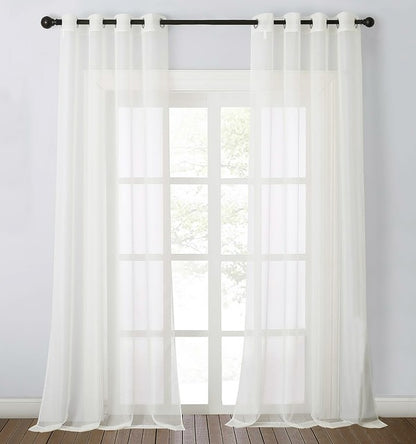 Beige Sheer Window Grommet Curtain Set