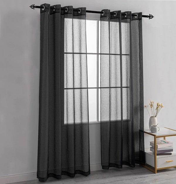 Black Sheer Window Grommet Curtain Set