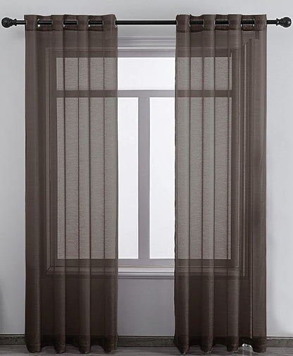 Brown Sheer Window Grommet Curtain Set