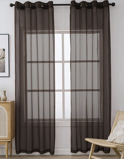 Brown Sheer Window Grommet Curtain Set